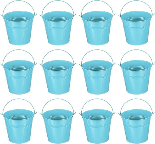 PATIKIL 5"x4.7" Small Metal Buckets with Handle, 12 Pcs Mini Bucket Easter Buckets, Blue