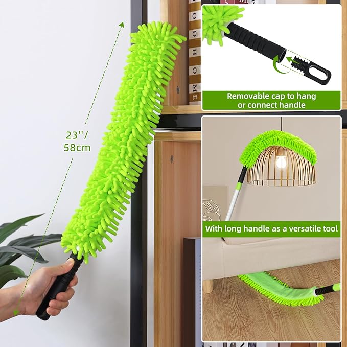 Ceiling Fan Cleaner Duster with 75'' Extension Pole, Flexible High Ceiling Fan Blades Cleaning Tool, Reusable Skinny Duster for Tight Spaces