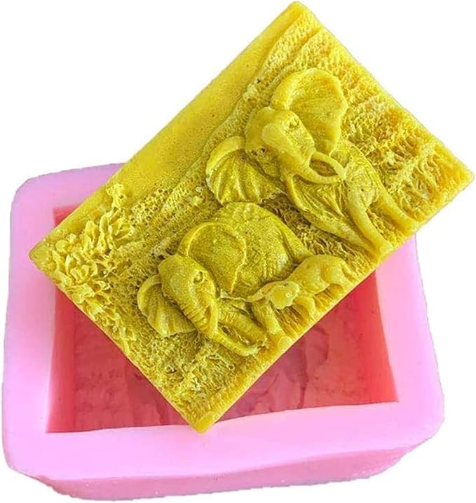 Elephant Family Silicone Soap Molds Animal Bar Soap Making Molds Square Soap Mould for Baby Shower