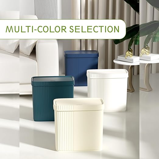 UUJOLY Small Bathroom Trash Can with Lid Slim Wastebasket Garbage Can Plastic Container Basket Trash Bin for Kitchen, Laundry Room, Office, Kids Room, Dorm, White, 2.4 Gallon