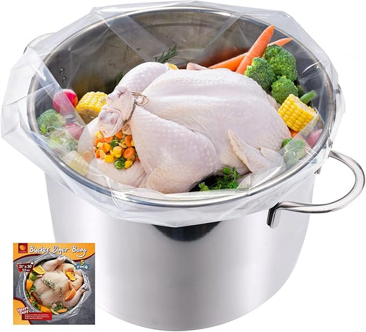 5 Gallon Bucket Liner Bags, 5.5 Mil, 5 Pack, Food Grade & BPA Free Brine Bags for Marinating & Food Storage