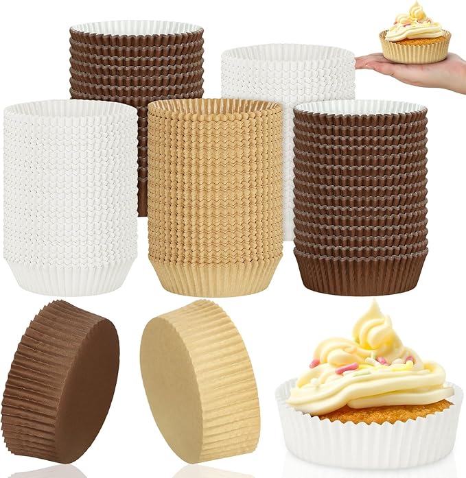 Uiifan Disposable Round Cupcake Liners Paper Baking Cups Wrappers Cupcake Paper Microwave Oven Safe Bakeware Mold for Snacks Cakes(3 Colors,150 Pack)