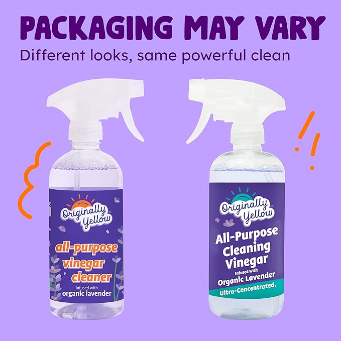 Originally Yellow Lavender Vinegar All Purpose Cleaning Spray | Distilled Cleaning Vinegar For Every Room In the House | Plant-Derived All Purpose Cleaner | Living Room, Bathroom, & Kitchen | 3 Pack
