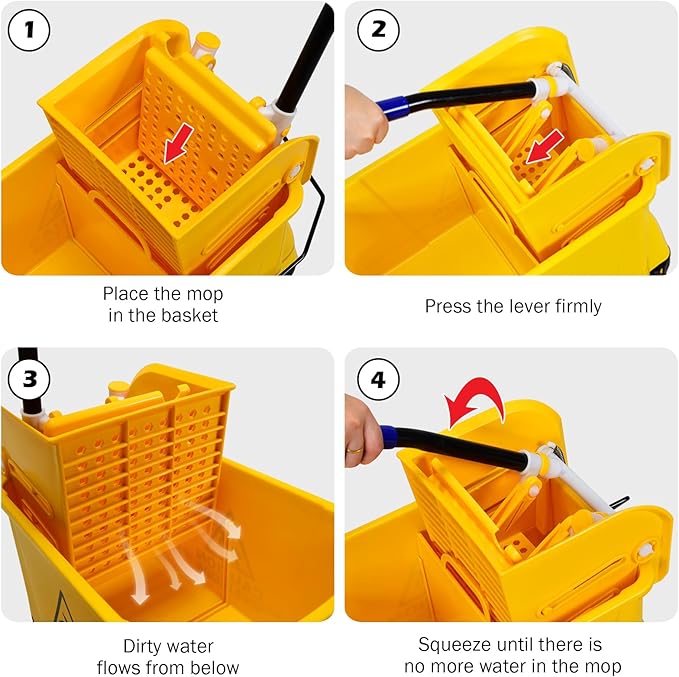 ARLIME Mop Bucket with Wringer On Wheels, 21 Quart Capacity Portable Wringer Trolley on Wheels, Side Press Floor Cleaning Wavebrake w/Handle, Mop Bucket for Home, Commercial, Restaurants