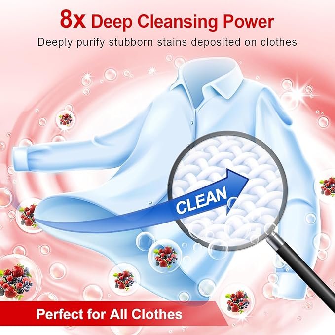 Laundry Detergent Sheets, Up To 128 Loads Berry Scent Hypoallergenic Eco-Friendly, Biodegradable Plastic Free Liquidless Laundry Sheets Suitable for Sensitive Skin