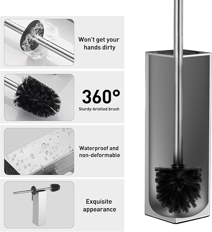 Toilet Brush Wall Mounted Toilet Brushes with Holder for Bathroom Toilet Bowl Brush Square Brushed Nickel