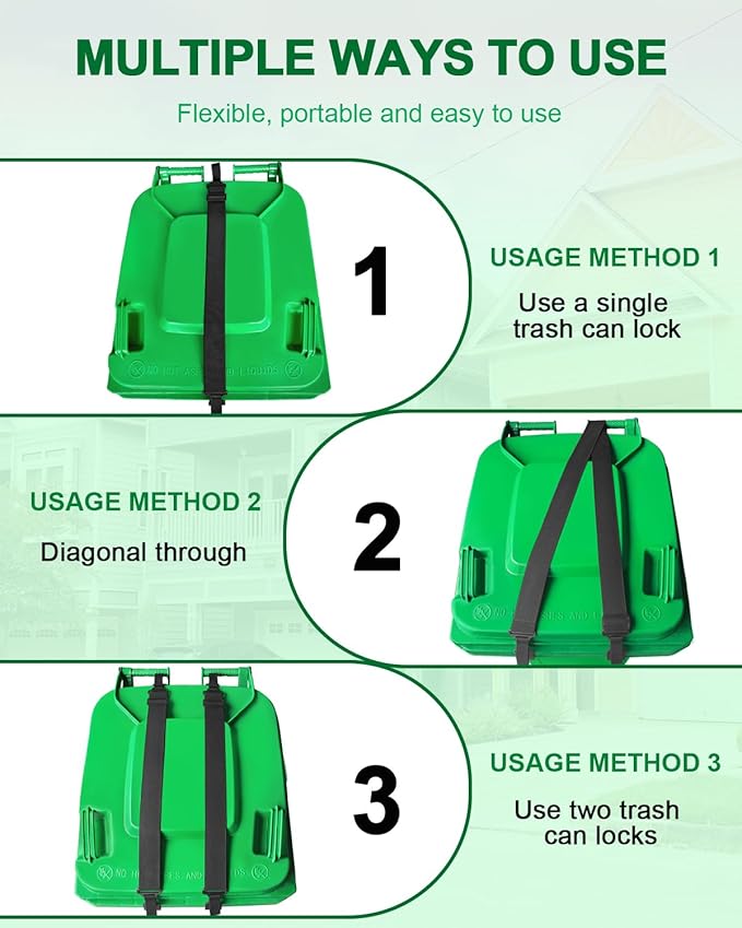 Adjustable Double Claw Trash Can Lock Strap to Prevent Raccoons, Mice, Dogs and Other Small Animals From Rummaging, Garbage Can Lid Lock Keeps Lid Securely in Place in Strong Winds (1 PC)