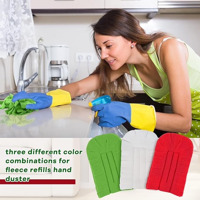 Zubebe 12 Pcs Duster Refill Reusable Fleece Duster Refills Feather Flat Dusters Multi Surface Washable Cleaning Pads Tools for Home, Blinds, Car, Pet, Furniture, Fans (Red,White,Green)
