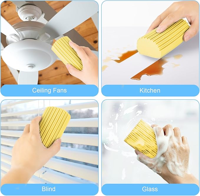 4 Pack Damp Clean Duster Sponge, Magic Sponge Eraser for Household Cleaning, Reusable Dusters Cleaning Supplies for Housekeeping, Dish, Blinds, Glass, Baseboards,Window Track Grooves and Faucets