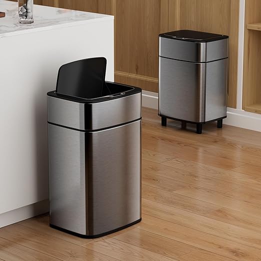 Motion Sensor Kitchen 2.7 Gallon Trash Can, 10 Liter Automatic Touchless Bathroom Waste Bin, Stainless Steel & Dog Proof Design Bedroom Essentials