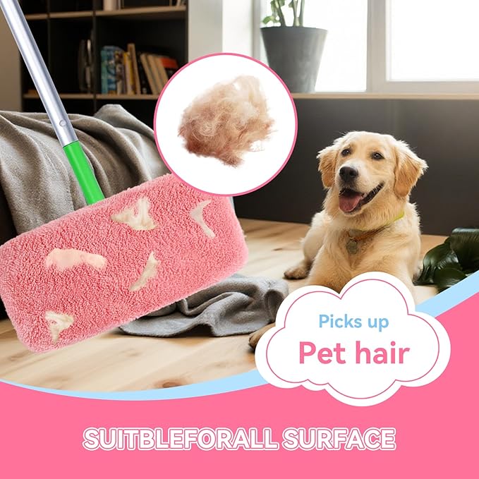 4Pcs Reusable Microfiber Mop Pads Compatible with Swiffer Sweeper，Replacement Wet Mopping pad Refills & Washable Dry Sweeping Cloths for Surface/Hardwood Floor Cleaning（Pink）