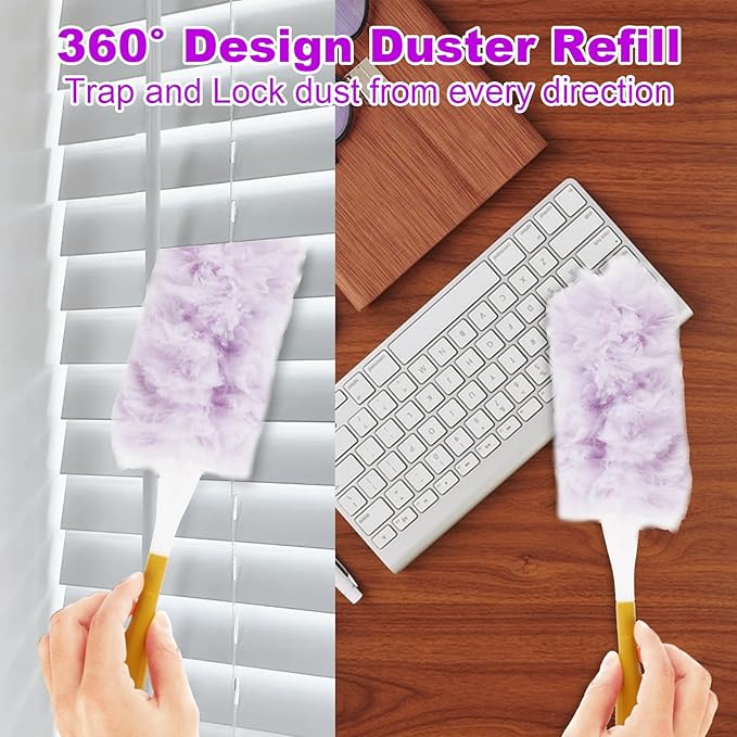 50 Count 360 Heavy Duty Duster Refills Bulk Compatible with Swiffer, Dusting Refills with 1 Handle, Multi Surface Disposable Dusters Refill for Cleaning (Purple)