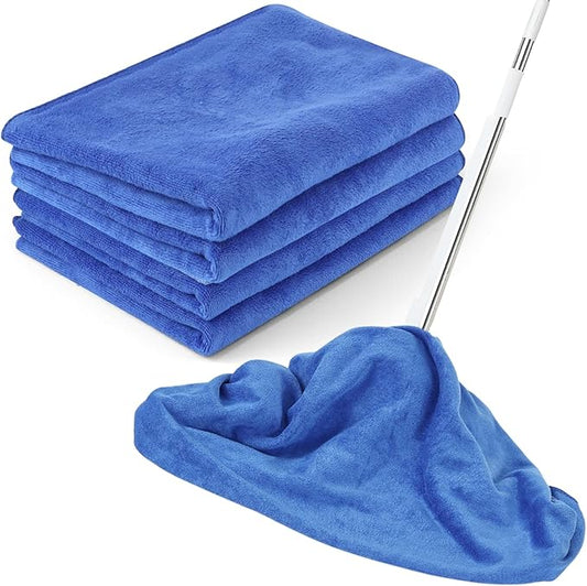 4 Pack Extra Large Microfiber Cleaning Cloths 20"x30", Lint-Free Reusable Towels for Home, Glass, Windows, Office, Kitchen, Bathroom – Blue Set
