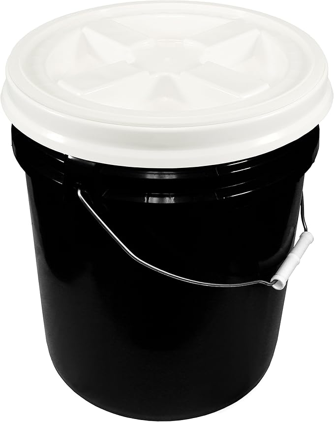 Black 5 Gallon 90 mil Bucket with Gamma Seal Lid (White)