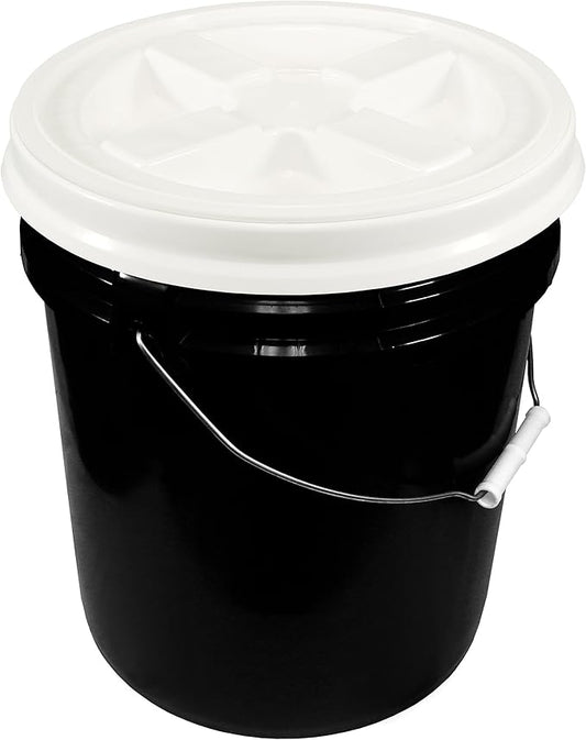 Black 5 Gallon 90 mil Bucket with Gamma Seal Lid (White)
