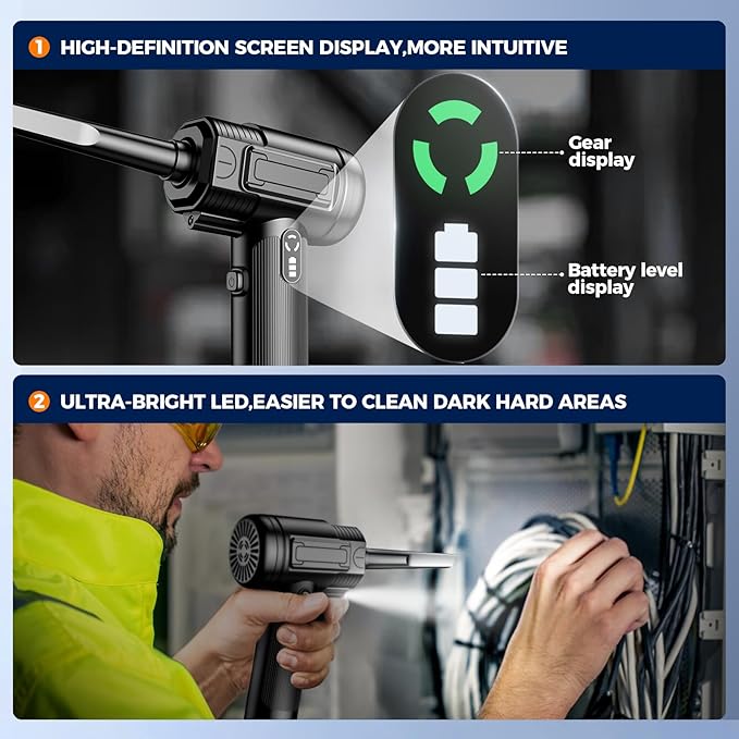 Compressed Air Duster: 100000RPM Electric Air Duster with LED Light Mini Air Blower Rechargeable Cordless Keyboard Cleaning Jet Dry Blower - Car, PC and Home Cleaning Kit Replaces Compressed Air Can