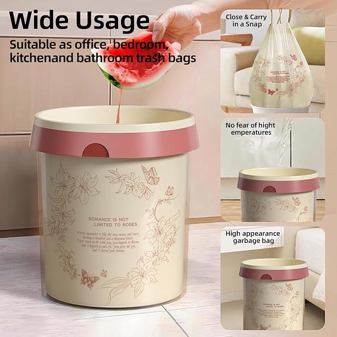 13 Gallon Trash Bags Drawstring, 50 Count Tall Kitchen Trash Bags, Sturdy Large Trash Bags, Lily Printed Garbage Bags 13 Gallon Tall Kitchen, Tear Resistant Kitchen Garbage Bags for Kitchen