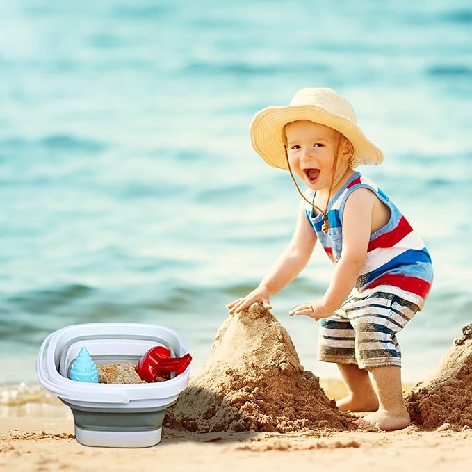 2 Pack Collapsible Buckets 5L 1.3Gallon Small Cleaning Bucket for Household Portable Plastic Bucket Outdoor Car Washing Tub Foldable Camping Beach Sand Water Pot Pail Space Saving Square Grey