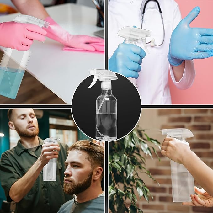 DIYSELF Spray Bottles, 4 Pack 500ml / 16oz Empty Plastic Water Spray Bottles, Fine Mist Clear Spray Bottle for Cleaning, Hair, Plants, Alcohol, BBQ, Garden, Travel, Squirt Bottle for Lab Liquids