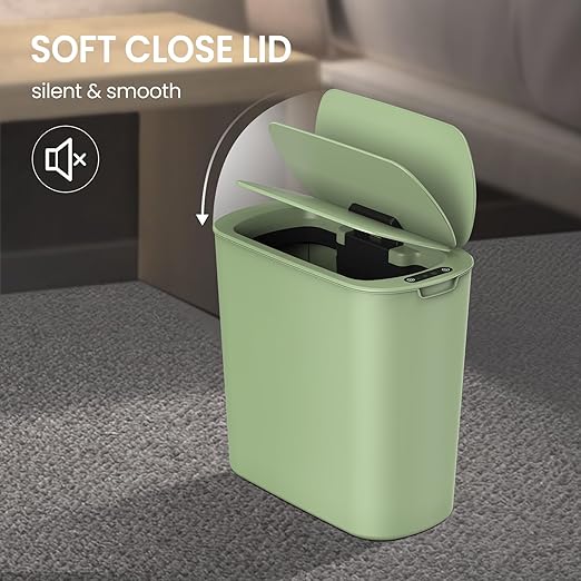 Cesun Automatic Motion Sensor Bathroom Trash Can with Lid, 2.6 Gallon Touchless Trash Bin, Smart Plastic Slim Garbage Can Small Green Wastebasket for Toilet, Office, rv, Bedroom, Living Room