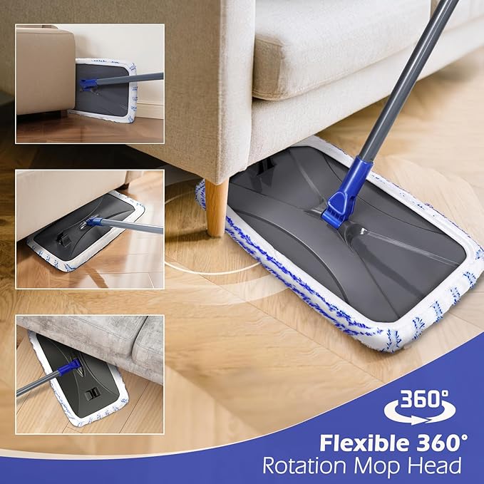 Masthome Microfiber Mop,Large Surface Flat Mop with 5 Reusable Pads,Hardwood Floor Mops for Dry and Wet Use,Microfiber Mops for Floor Cleaning-1 Cleaning Scraper Included