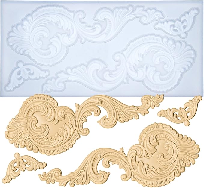 Art Molds for Polyclay Air Dry Clay Plaster Epoxy Resin Fondant Cake Decor Baroque Scrolls