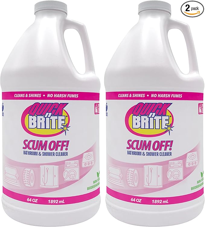 Quick ‘n Brite Scum Off Shower Cleaner - No Scrub, No Harsh Chemical Daily Shower Cleaner, Multi-Surface All-Purpose Cleaner 64 Oz (Packaging May Vary) Pack of 2
