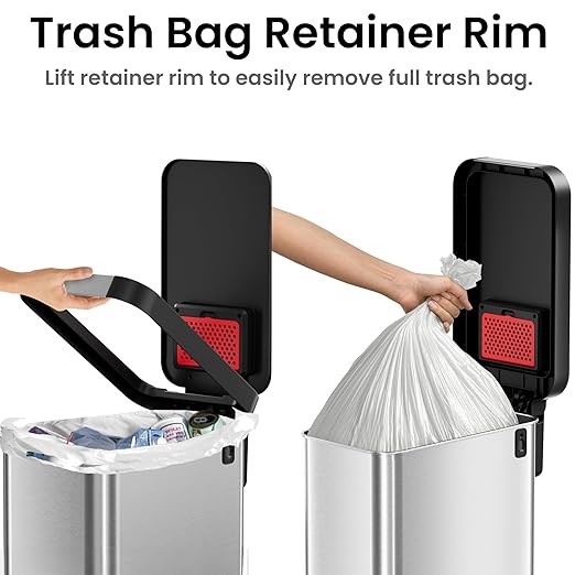 iTouchless SoftStep 13.2 Gallon Slim Step Pedal Trash Can with Odor Filter, Elongated Stainless Steel Recycling Bin, Space-Saving Garbage Trashcan, 50 Liter Home Office Bedroom Livingroom Wastebasket