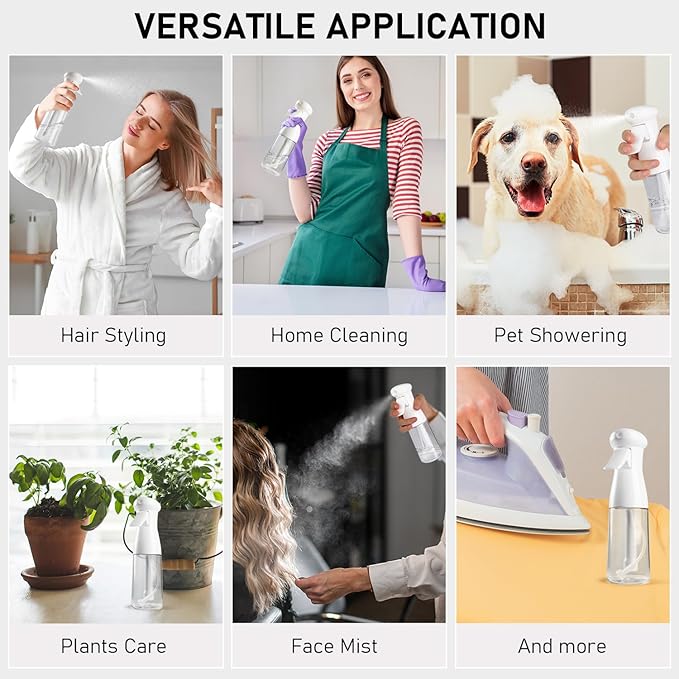 Spray Bottle For Hair, Continuous Mister Empty Spray Bottles, Ultra Fine Mist Water Sprayer for Hairstyling, Cleaning, Plants, Pets, Barbers, Salons, Essential Oil Scents - 2 Pack 6.8 OZ