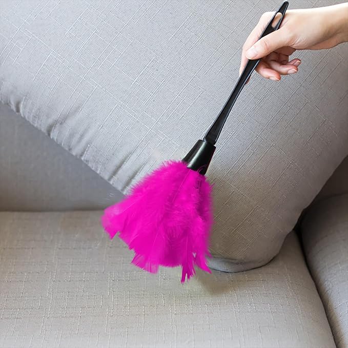 Turkey Feather Dusters for Cleaning Home Blinds Kitchen car Office, Eco-Friendly Reusable （2 pcs Rose red）