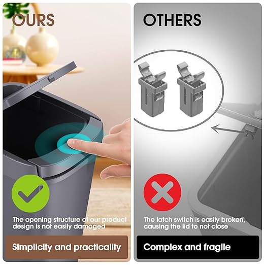 CEROELDA 3 Pack Bathroom Trash Can with Lid, 10L/2.6 Gal Small Garbage Can with Press Top Lid, Slim Plastic Waste Basket for Toilet, Office, Bedroom (Muti 1, 3 Pack)