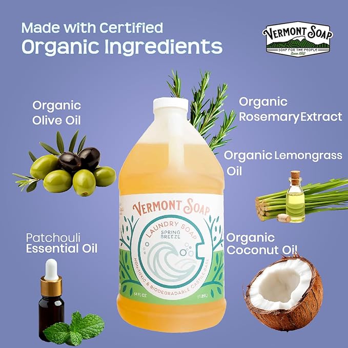 Vermont Soap Laundry Detergent, Laundry Soap, Natural Laundry Detergent Liquid, Baby Detergent, washing — Simply Unscented, 64 Fl Oz