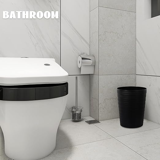 UUJOLY Small Bathroom Trash Can Wastebasket, Plastic Garbage Bin Container Basket for Bathrooms, Laundry Room, Kitchens, Offices, Kids Rooms, Dorms, Black, 1.8 Gallon