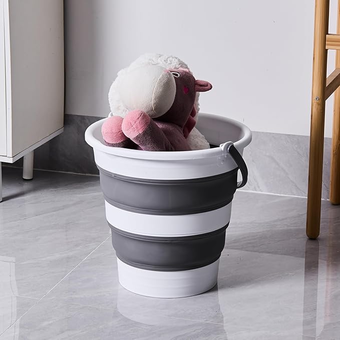 5L/1.3 Gal Small Collapsible Bucket with Handle - Portable Silicone Mop Bucket for Cleaning, Camping, Car Washing - Space-Saving for Outdoor, Fishing, Household – Pair of Silicone Gloves for Free