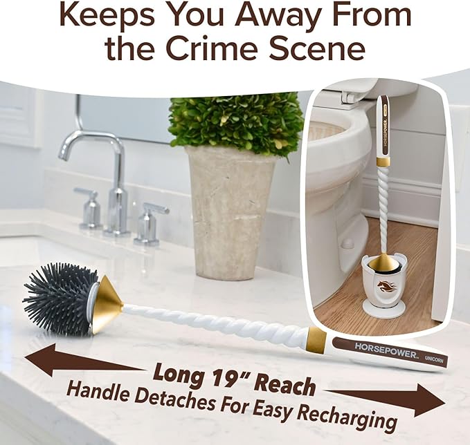Horsepower Unicorn Gold Edition Motorized Toilet Brush w/Longer Run Time, Powerful Spinning Action, 360° Cleaning, Flexible Silicone Bristles, Eliminate Stains & Residue, No Scrubbing, Rechargeable