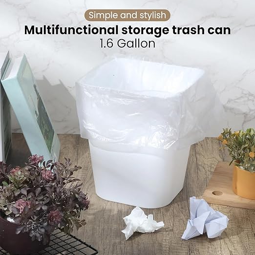 Eccliy 6 Pack Plastic Trash Can with 3 Rolls of Trash Bags Small Wastebasket Garbage Bin Container for Bathroom, Bedroom, Home Office, Living Room, Kitchen (Gray,White)