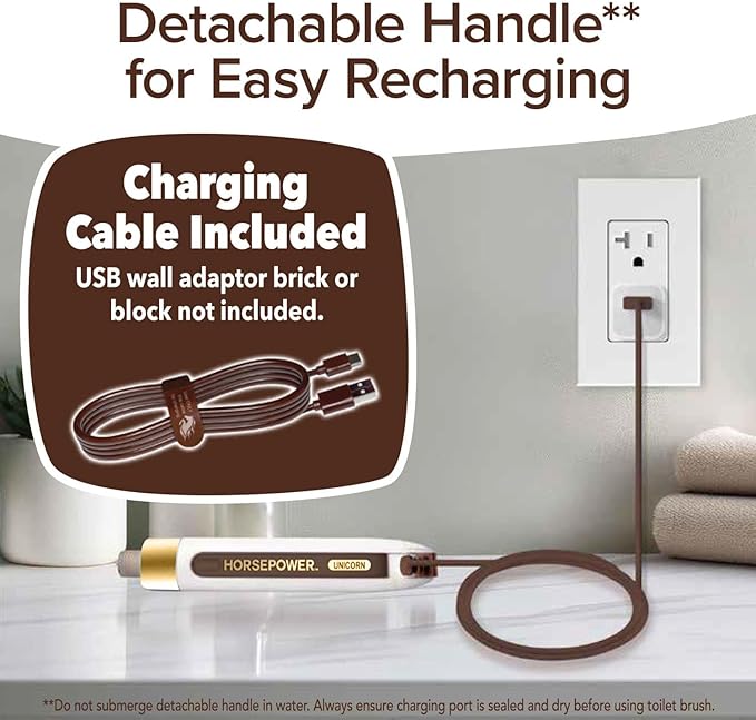 Horsepower Unicorn Gold Edition Motorized Toilet Brush w/Longer Run Time, Powerful Spinning Action, 360° Cleaning, Flexible Silicone Bristles, Eliminate Stains & Residue, No Scrubbing, Rechargeable