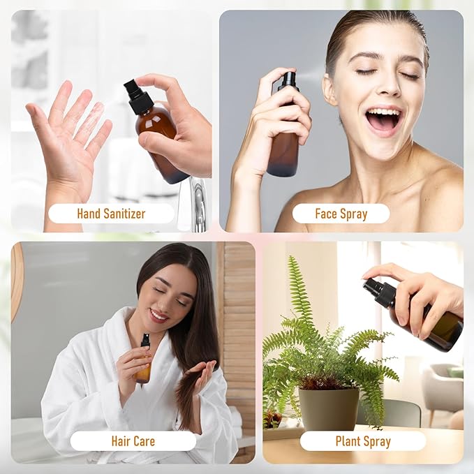 120ml Glass Spray Bottles with Fine Mist Sprayer 24Pack, Small Amber Glass Spray Bottles 4 oz for Perfumes,Cleaning Products,Pet Spray (4fl.oz, Set of 24)