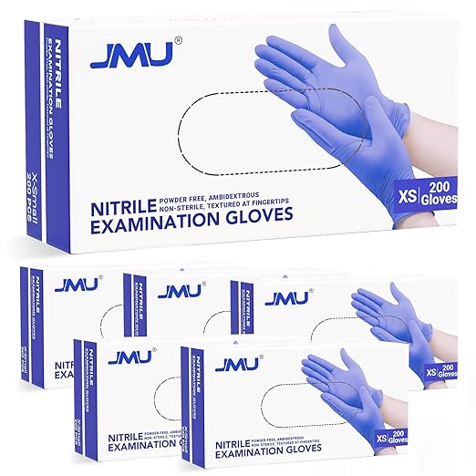 JMU Nitrile Disposable Gloves X-Small, Case of 1200, Powder-Free and Latex-Free Medical Exam Gloves