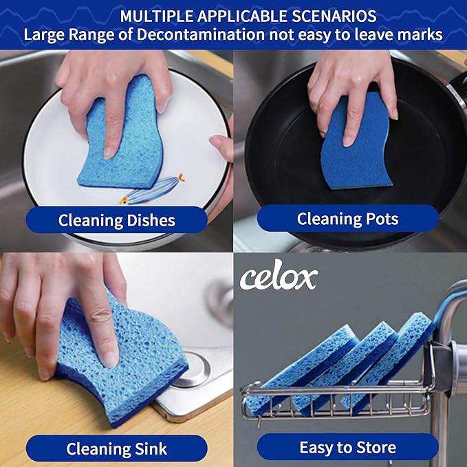 CELOX 36 Pack Non-Scratch Dish Sponge, Dual Sided Kitchen Sponges for Dishes, Long Lasting Dishwashing Household Cleaning Sponges for Kitchen, Easy to Dry and Reusable