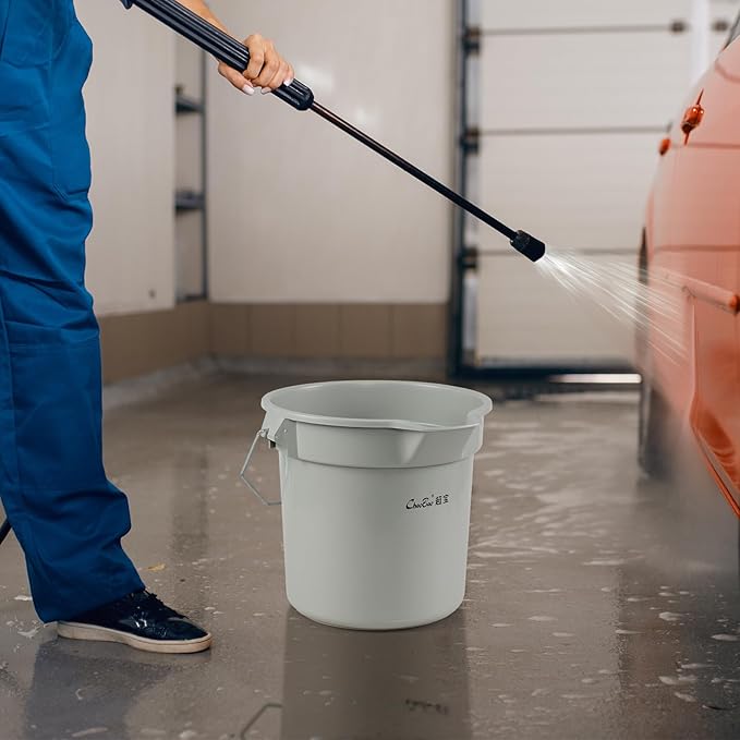 6 Pcs Commercial Bucket with Ergonomic Handle, 14-Quart Heavy-Duty Round Bucket, Sturdy Cleaning Pail, Grey, 3.5 Gallon