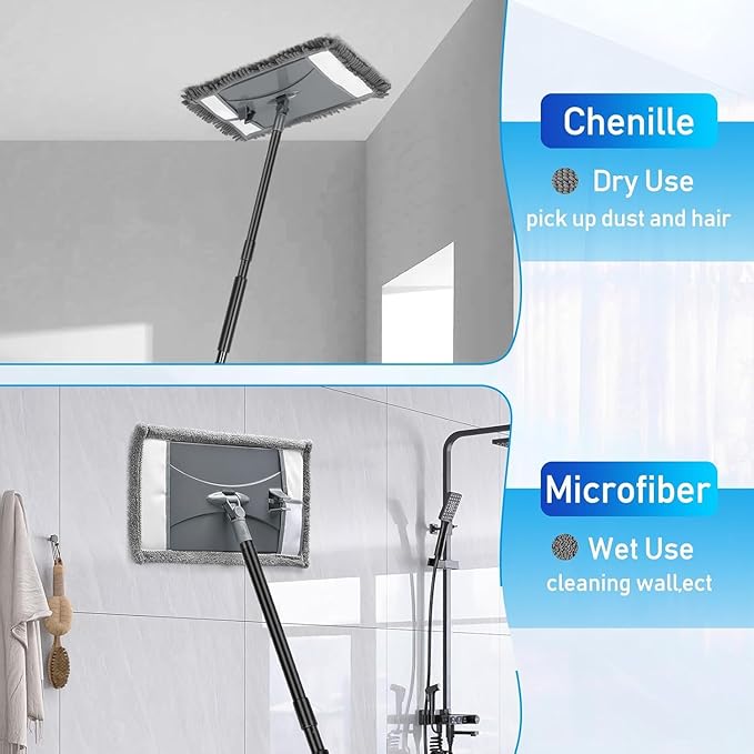 Wall Cleaner Mop Replacement Head, 2 Pack Chenille Reusable Dust Mop Pads for Wall Washer Floor Cleaning, Fit ASIN B0DG4LV7SJ