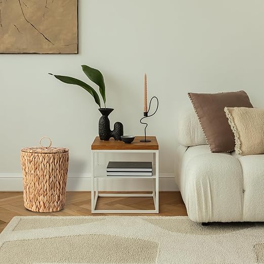 3 Gallons Wicker Waste Basket with Lid and Liner - Wicker Trash Can for Bedroom, Bathroom, Kitchen, Living Room - Boho Handwoven Water Hyacinth Garbage Can with Lid for Home, Office