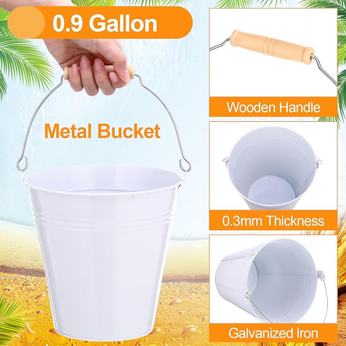 Zopeal 6 Pcs Large Metal Bucket Beer Bucket Galvanized Steel Pail with Handle for Gifts Basket Ice Candy Party(7.4 x 7.2 x 4.6 Inch,White)