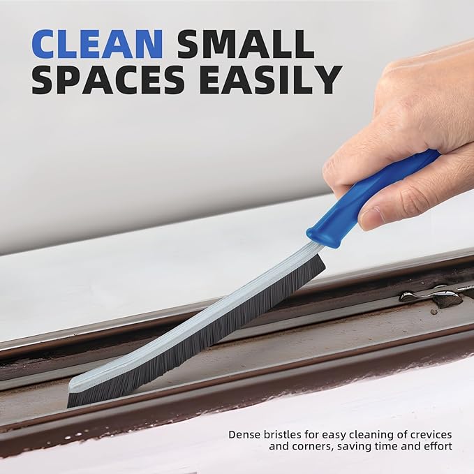 Hard Bristle Crevice Cleaning Brush - Cleaning Supplies - Grout Cleaning Brushes for Household Use - Crevice Cleaning Tool for Bathroom, Home and Kitchen (3, Blue)