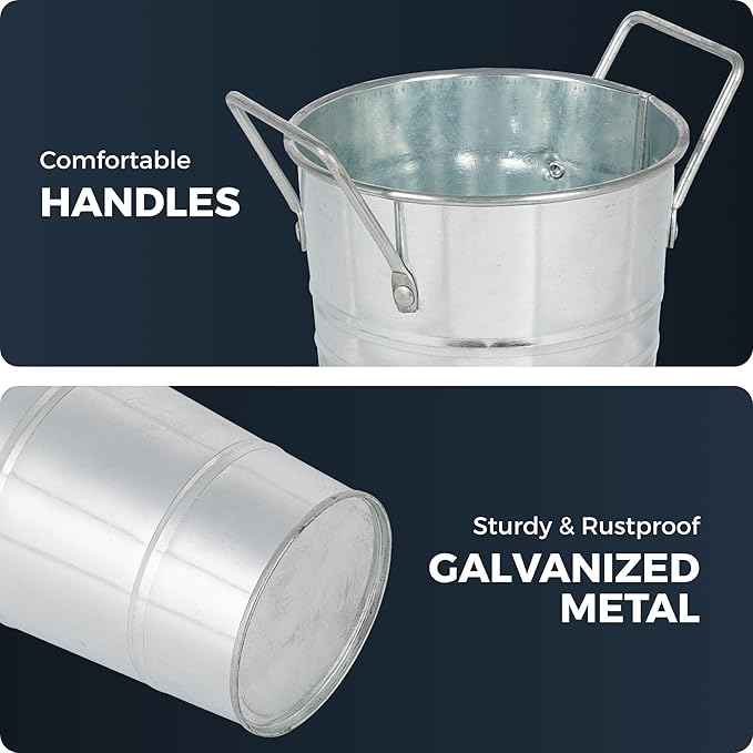 12 Pack 9" Tall Galvanized Metal Flower Vase, French Bucket Vases with Handles, Floral Buckets for Outdoor/Indoor, Rustic Tiny Flower Buckets for Home Decor Wedding Table Centerpiece Farmhouse