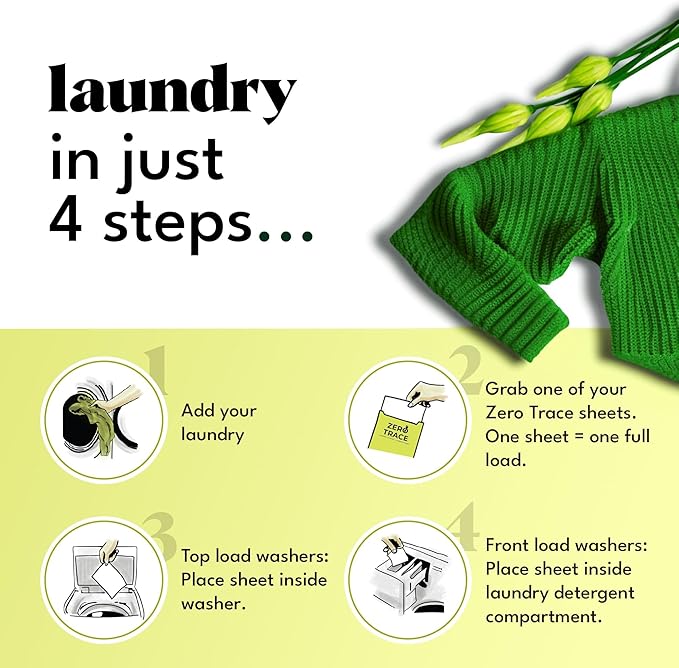 Zero Trace All Natural Laundry Detergent Sheets - Powerful Eco-Friendly Travel Detergent Sheets with Fresh Scent (144 Loads)