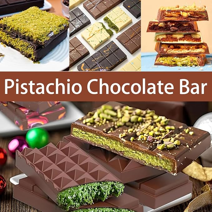 Dubai Chocolate Bar Mold，1 inch Deep Chocolate Mold Kit, Silicone chocolate molds for Filling Pistachio,Granola bar, Protein Energy Bar,Food Grade Candy Molds