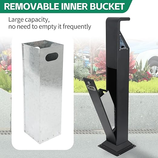 46.5” Outdoor Vertical Trash Bin, Stainless Steel Commercial Trash Receptacle with Inner Bucket, Waterproof Trash Bin Container for Outside, Standing Trash Can for Home Office Hotel Patio