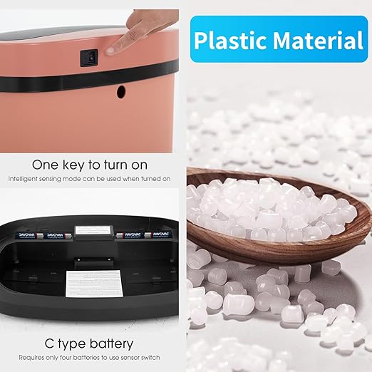 BestOffice | 13 Gallon Plastic Trash Can with Lid | Pink | Automatic Touchless Garbage Can | Odor Control | Modern Oval Design | Easy to Clean | Fits Any Kitchen, Bathroom, Office or Home